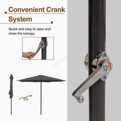Garden Parasol  Crank Patio Sunshade Umbrella Aluminium 3.3M Grey - 5