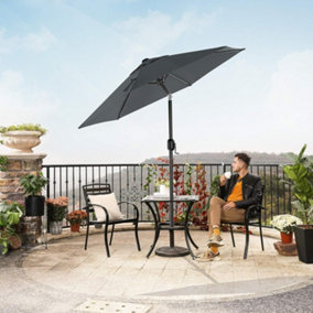 Garden Parasol Umbrella 2 m, Sunshade with Metal Pole and Ribs, Tiltable, Base Not Included, for Outdoor Terrace Balcony, Grey