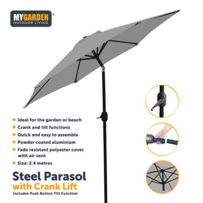 Garden Parasol With Tilt 2.4m Sun Shade - Grey