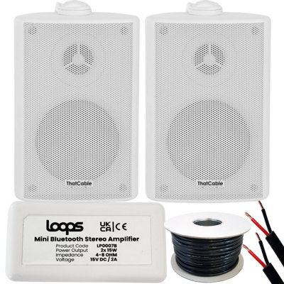 Garden Party BBQ Outdoor Speaker Kit Wireless Mini Stereo Amp & 2 White Speakers