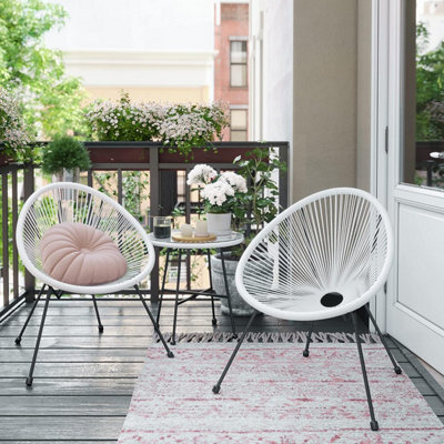 Garden Patio Furniture Set 3 Pieces Acapulco Chair Outdoor Seating Glass Top Table and 2 Chairs
