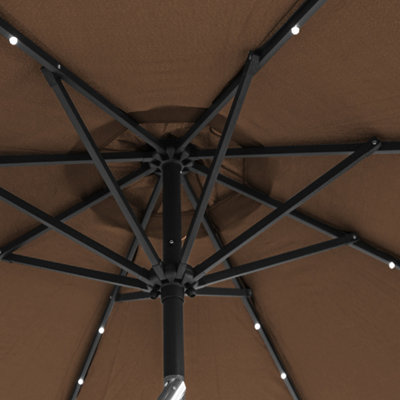 Garden Patio Outdoor 2.7M Parasol Umbrella with Solar LED Lights Coffee ...