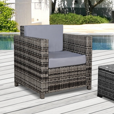 Garden Patio Rattan Wicker Furniture Single Cube Chair Sofa Outdoor Grey DIY at B Q