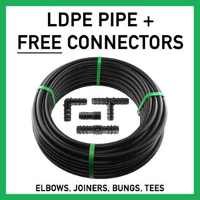 Garden/Patio Watering Irrigation Pipe,25m ldpe 13/16mm Water Supply Pipe with 10 Free Matching CONNECTORS