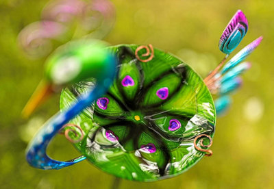 Garden Peacock Glass Bird Bath Feeder Stake - 3