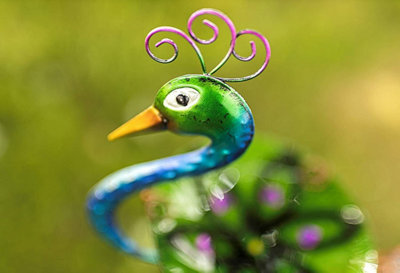 Garden Peacock Glass Bird Bath Feeder Stake - 4