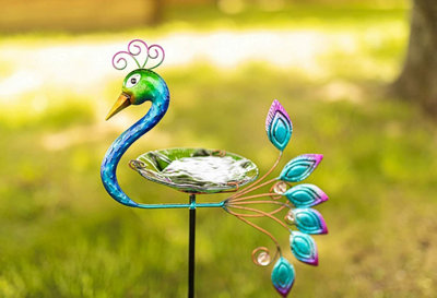 Garden Peacock Glass Bird Bath Feeder Stake - 5