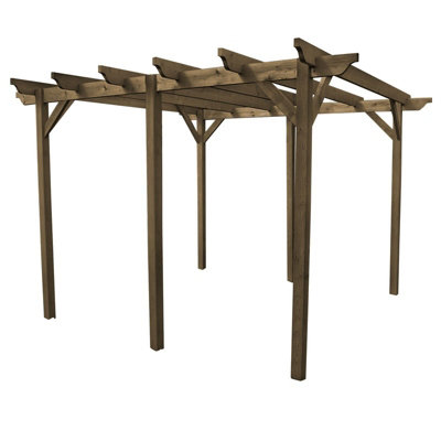 Garden Pergola 6 Posts - Wood - L180 x W540 x H270 cm - Rustic Brown