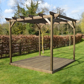 Garden Pergola and Decking Kit - Wood - L300 x W300 x H270 cm - Rustic Brown