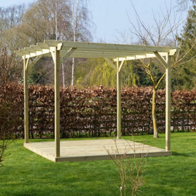 Garden Pergola and Decking Kit - Wood - L360 x W360 x H270 cm - Light Green