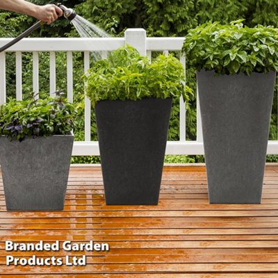 Garden Planter Sonata Decorative Self Watering Flower Pot Recycled Rubber Weatherproof Indoor Outdoor (Steel Grey 50cm x1)