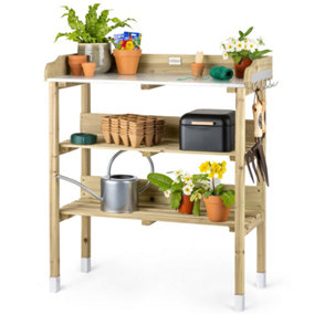 Garden Potting Table Bench Outdoor Wooden Metal Top Shelves Hooks Christow