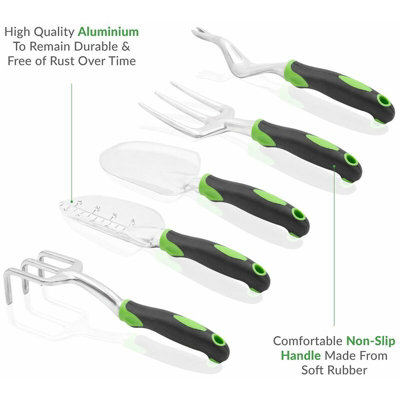 Garden Premium Tool Set 5 Pcs Stainless Steel with Non-slip Rubber Grip Outdoor Gardening For Gardener Gifts Hand Tools Kit - 4