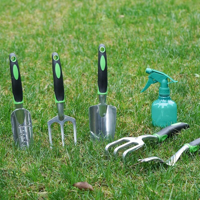 Garden Premium Tool Set 5 Pcs Stainless Steel with Non-slip Rubber Grip Outdoor Gardening For Gardener Gifts Hand Tools Kit - 5