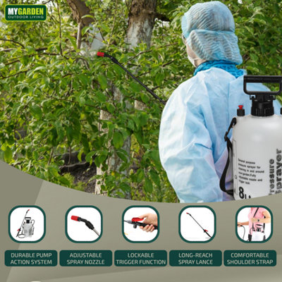 Garden Pressure Sprayer Pump 8 Litre Weed Killer High Pressure Long ...
