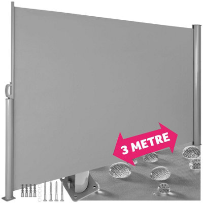 Garden Privacy Screen with retractable side awning and aluminium casing 200 x 300 cm - grey