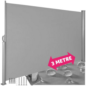 Garden Privacy Screen with retractable side awning and aluminium casing 200 x 300 cm - grey