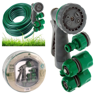 Garden PVC Green Hose Pipe & Spray 30M (98ft) Outdoor Water Hosepipe for Watering Garden & Plants