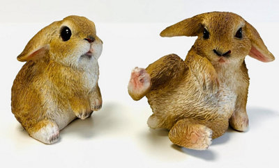 Garden Rabbit Ornaments, Set of 2 Resin Bunnies, Hand-Painted ...