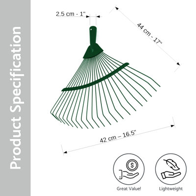 Garden Rake - 42 cm / 18 Tine Wide Rake Head - Lightweight & Durable ...