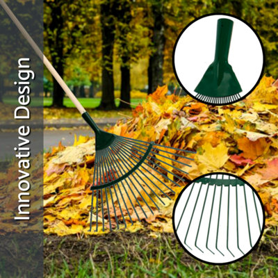 Garden Rake - 42 cm / 18 Tine Wide Rake with 120cm Long Handle ...
