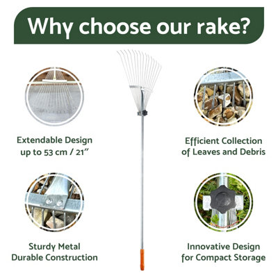 Garden Rake Adjustable Expandable Garden Leaf Lawn Rake for Gardening ...
