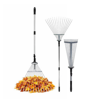 Garden Rake with Telescopic Handle 15 Tine Expanding Metal Rake