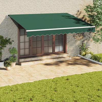 Garden Retractable Awning Manual Canopy Awning Patio Sun Shade Shelter for Door Window,Green,4 m x 3 m