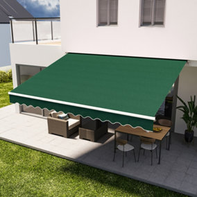 Garden Retractable Awning Manual Canopy Awning Patio Sun Shade Shelter for Door Window,Green,4 m x 3 m