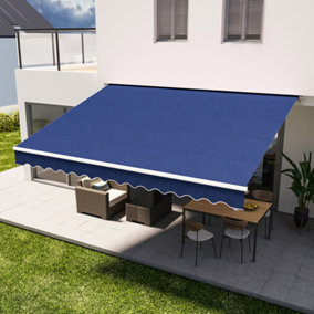Garden Retractable Awning Patio Canopy Awning Manual Door Awning Outdoor Sun Shade Shelter,Blue,4 m x 3 m