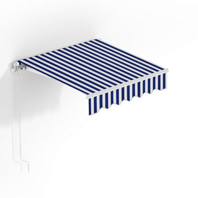 Garden Retractable Awning Patio Canopy Awning Manual Door Awning Outdoor Sun Shade Shelter,Blue Stripes,3.5 m x 3 m