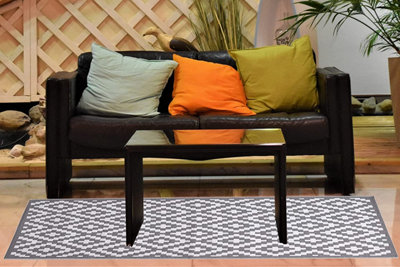 Garden Reversible Mat Weather UV Resistant Outdoor Indoor Rug Durable for Patio Deck Garden Campign Living Room Grey 120 x 180 cm