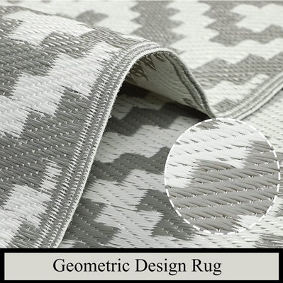 Garden Reversible Mat Weather UV Resistant Outdoor Indoor Rug Durable for Patio Deck Garden Campign Living Room Grey 120 x 180 cm - 6