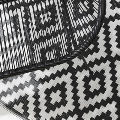 Garden Reversible Mat Weather UV Resistant Outdoor Indoor Rug Durable for Patio Deck Garden Kitchen Living Room Black 90 x 150 cm - 3