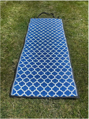 Garden Reversible Mat Weather UV Resistant Outdoor Indoor Rug Durable for Patio Deck Garden Kitchen Living Room Blue 120 x  180 cm