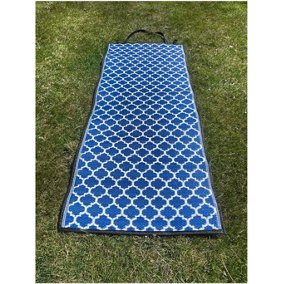 Garden Reversible Mat Weather UV Resistant Outdoor Indoor Rug Durable for Patio Deck Garden Kitchen Living Room Blue 120 x  180 cm