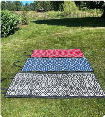 Garden Reversible Mat Weather UV Resistant Outdoor Indoor Rug Durable for Patio Deck Garden Kitchen Living Room Blue 120 x  180 cm
