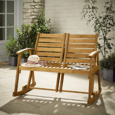 Garden Rocking Bench 2 Seater Wooden Love Seat with Moveable