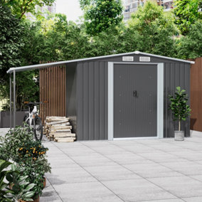 Garden Sanctuary 8 x 4 ft Dark Grey Metal Shed with 2 door Garden Storage Shed with Awning