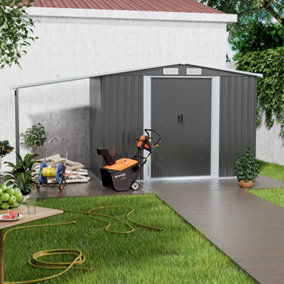 Garden Sanctuary 8 x 6 ft Dark Grey Metal Shed with 2 door Garden Storage Shed with Awning