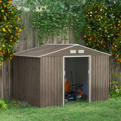 Garden Shed Storage Unit w/ Locking Door Floor Foundation Air Vent Grey ...