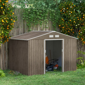 Garden Shed Storage Unit w/ Locking Door Floor Foundation Air Vent Grey