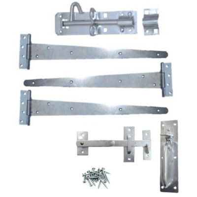 Garden Side Gate Fixing Kit 3x 10" T Hinges Suffolk Latch Brenton Bolt Set ZINC