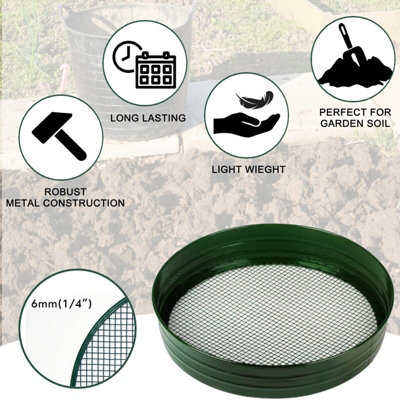 Garden Sieve Soil Sieve Metal Large Riddle Garden Riddle - Ideal Gardening Tool, Soil Sifter and Compost Filter 6mm 1/4 I