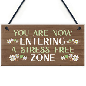 Garden Sign Hanging Wall Sign STRESS FREE ZONE Sign Garden Shed Plaque House Signs Plaque Outdoor Decoration Signs For Outside