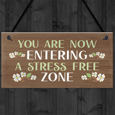 Garden Sign Hanging Wall Sign STRESS FREE ZONE Sign Garden Shed Plaque ...