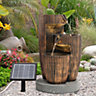 Garden Soalr Power Water Pump Wooden Barrel Effect LED Falls Fountain 465 mm