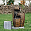 Garden Soalr Power Water Pump Wooden Barrel Effect LED Falls Fountain 465 mm