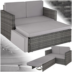 Garden Sofa Corfu - 2 seater sofa, stool sun lounger, thick cushions - grey