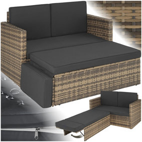 Garden Sofa Corfu - 2 seater sofa, stool sun lounger, thick cushions - nature